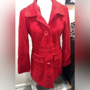 Anthropologie Tulle Jacket Coat Size Large Red Wool Blend Lined Great Coat